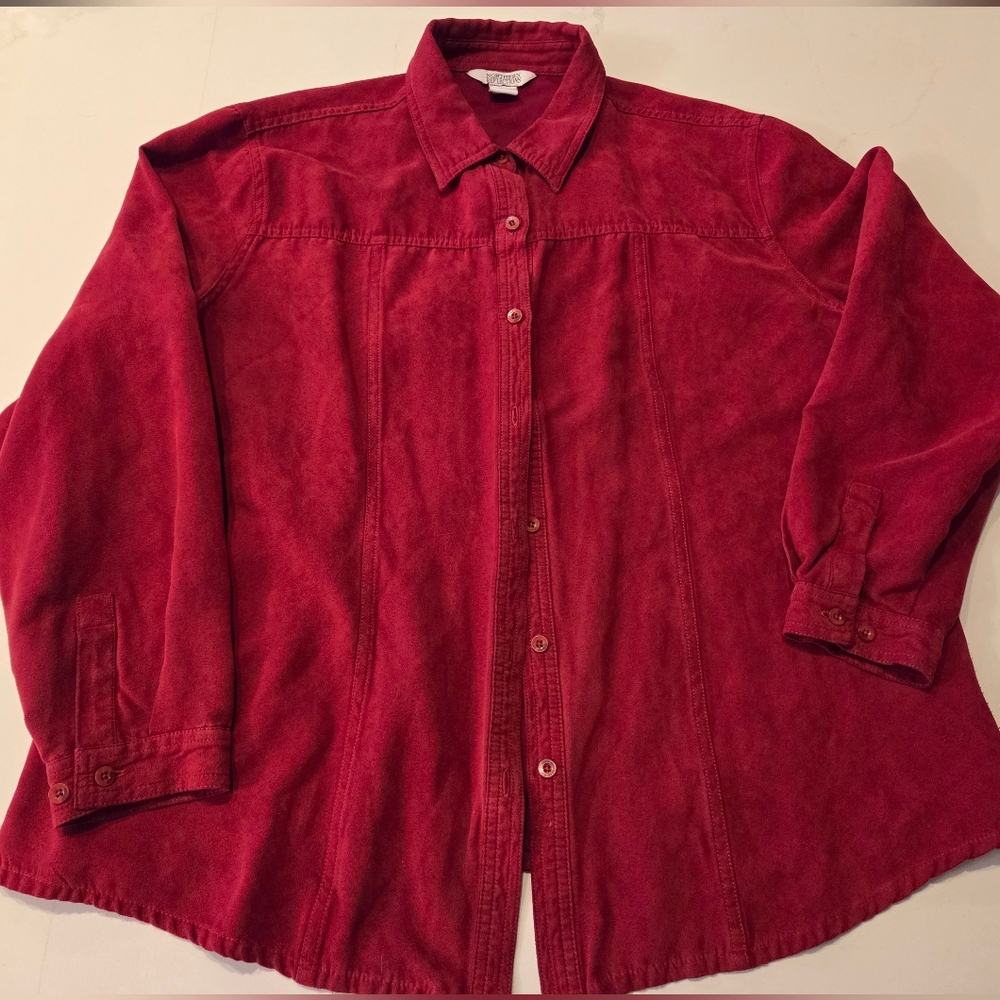 Northern Reflections Faux Suede Lightweight Red Button-Up